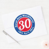 Sticker Rond Commémoration d'anniversaire avec le nom, l'âge et (Enveloppe)