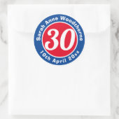 Sticker Rond Commémoration d'anniversaire avec le nom, l'âge et (Sac)