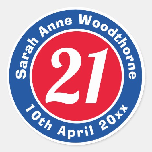 Sticker Rond Commémoration d'anniversaire avec le nom, l'âge et (Devant)