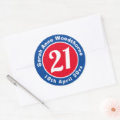 Sticker Rond Commémoration d'anniversaire avec le nom, l'âge et (Enveloppe)
