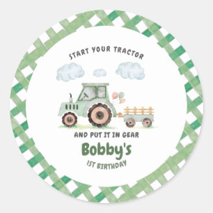 Sticker Rond Commencez Votre Tracteur 1er Anniversaire