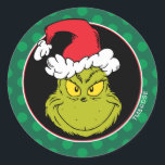 Sticker Rond Comment Grinch Stol Christmas | Naughty Grinch<br><div class="desc">Ajoutez une touche de biscuit Grinchy à votre décor de vacances avec cet autocollant rond classique "Naughty Grinch". Doté de l'espiègle Grinch from How the Grinch Stole Christmas, cet autocollant est parfait pour les fêtes de fin d'année, l'emballage cadeau, ou tout projet festif. Que vous cherchiez à ajouter un peu...</div>