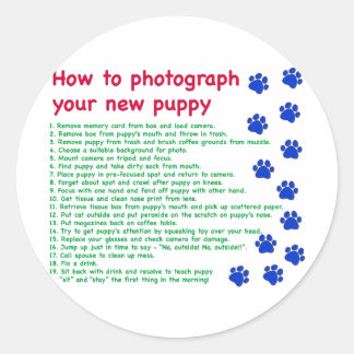 Sticker Rond Comment photographier votre nouveau chiot