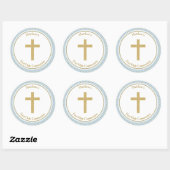 Sticker Rond Communion bleu avec Pois d'or (Feuille)