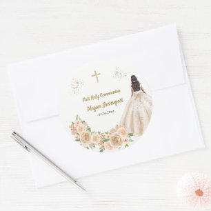 Sticker Rond Communion de fille catholique