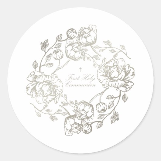 Sticker Rond Communion Floral Or (Devant)