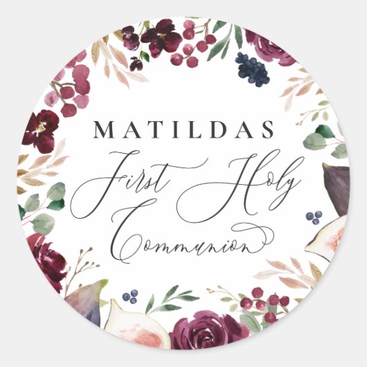Sticker Rond Communion holy floral aquarelle rose et violet (Devant)