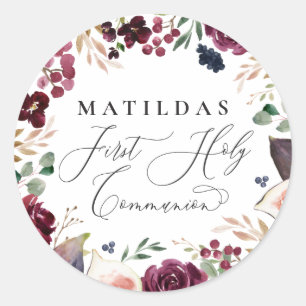 Sticker Rond Communion sainte à l'aquarelle violette et rose