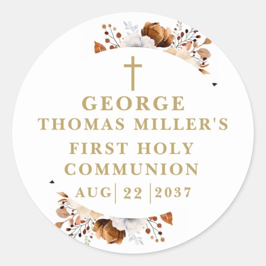 Sticker Rond Communion solennelle botanique moderne rustique d' (Devant)