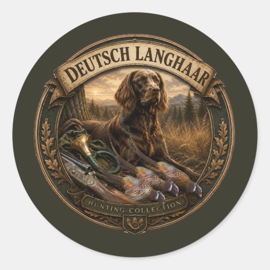 Sticker Rond Compagnon de chasse Pointer allemand à poil long (Devant)
