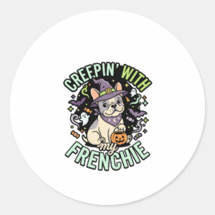 Sticker Rond Compagnon drôle de Bulldog français Halloween