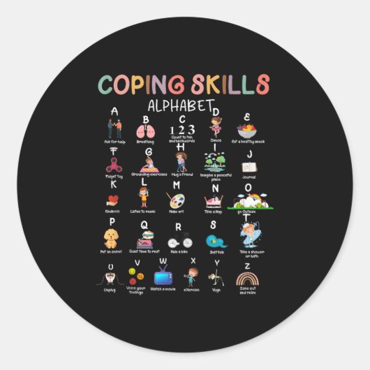 Sticker Rond Compétences d'adaptation Alphabet Sensibilisation (Devant)