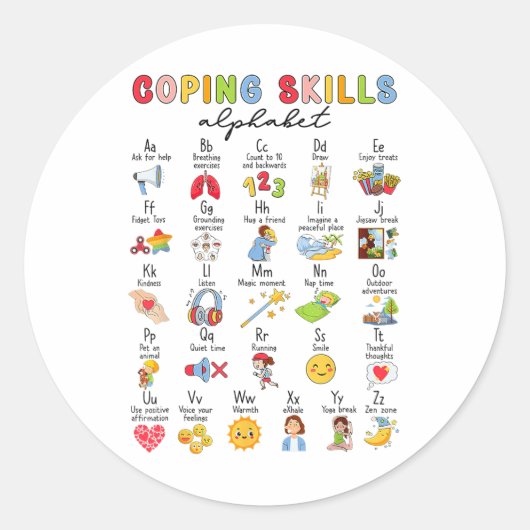 Sticker Rond Compétences d'adaptation Alphabet Sensibilisation (Devant)