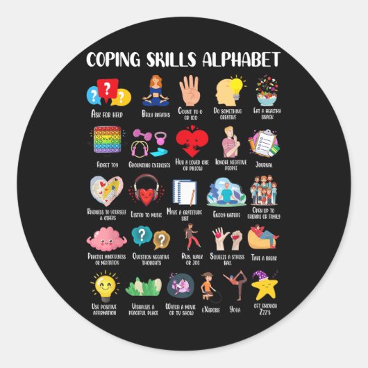 Sticker Rond Compétences d'adaptation Alphabet Sensibilisation (Devant)