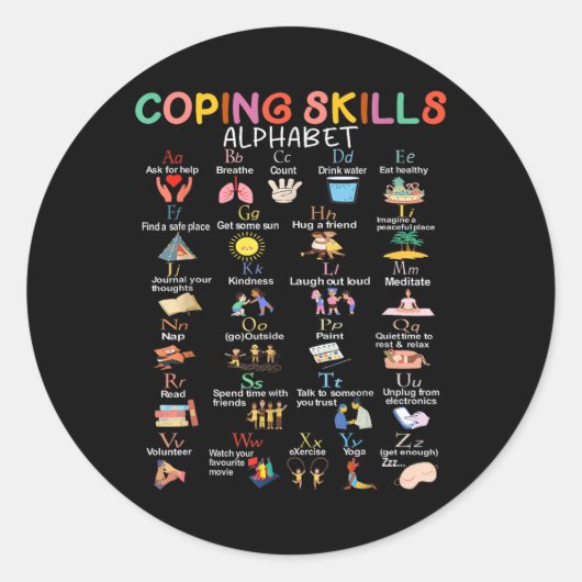 Sticker Rond Compétences d'adaptation Alphabet Sensibilisation (Devant)