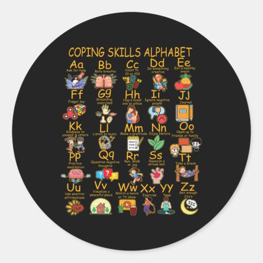 Sticker Rond Compétences d'adaptation Alphabet Sensibilisation (Devant)