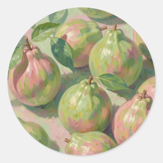 Sticker Rond Composition de guava rose et verte nature morte (Devant)