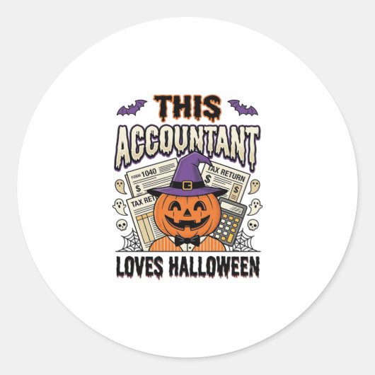 Sticker Rond Comptable d'Halloween Drôle Saison fiscale effraya (Devant)