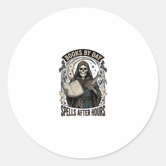 Sticker Rond Comptable d'Halloween Sorcière Reaper Design Vinta (Devant)