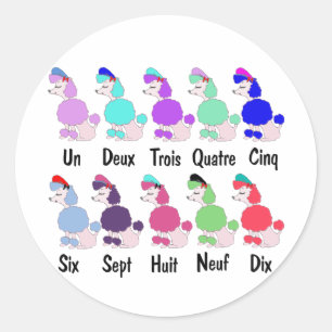 Sticker Rond Compter le caniche français