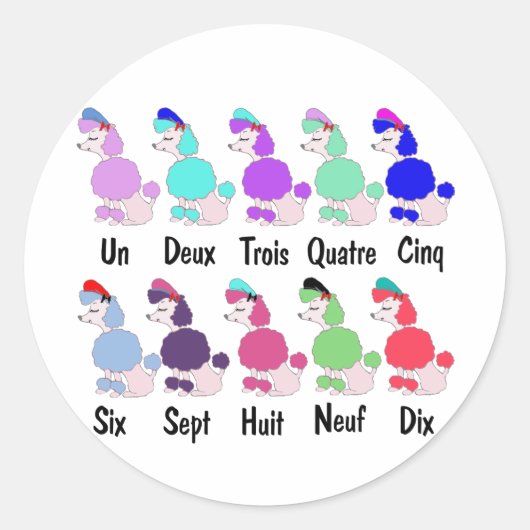 Sticker Rond Compter le caniche français (Devant)