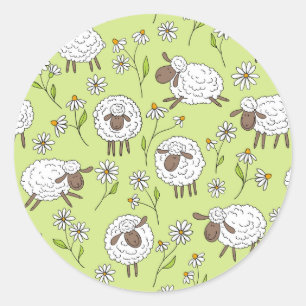 Sticker Rond Compter les moutons sur le vert de rosée miel