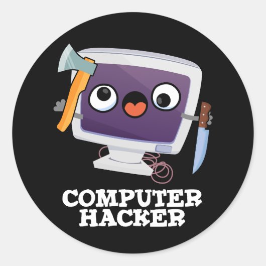 Sticker Rond Computer Hacker Funny Technology Pun Dark BG (Devant)