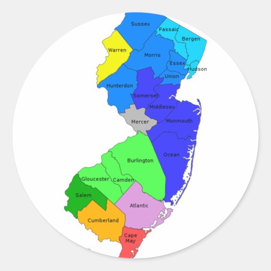 Sticker Rond Comtés du New Jersey en couleur (Devant)