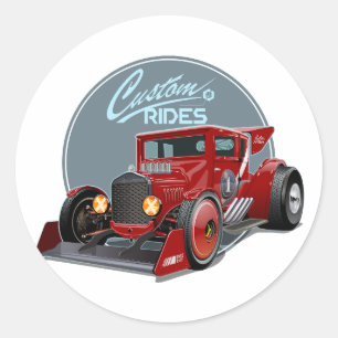 Sticker Rond Concept de voiture de course retro personnalisé