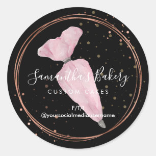 Sticker Rond Concepteur de gâteaux de pâtisserie à pois noirs B