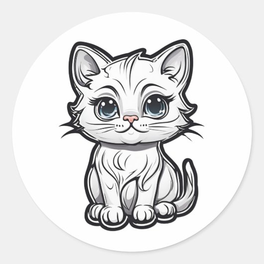 Sticker Rond Conception adorable de chats blancs pour Amoureux (Devant)