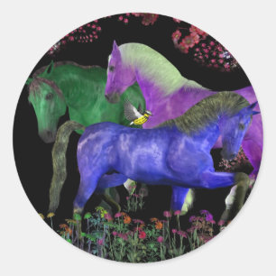 Sticker Rond Conception colorée fantastique de cheval, dos noi