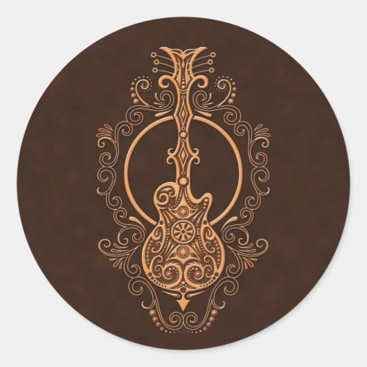 Sticker Rond Conception complexe de guitare Brown (Devant)