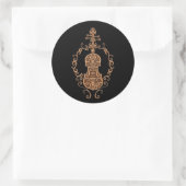 Sticker Rond Conception complexe de violon Brown sur noir (Sac)