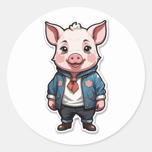 Sticker Rond Conception cool de Piglet - Un compagnon mignon et (Devant)