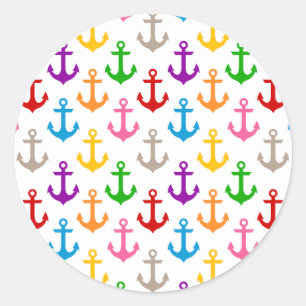 Sticker Rond Conception d'ancre de bateau colorée blanche