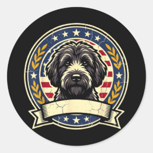 Sticker Rond Conception d'art rétro de chien Labradoodle noir v