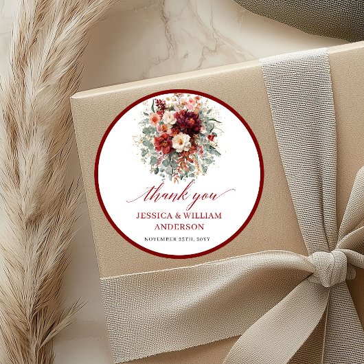 Sticker Rond Conception d'autocollant de mariage classique roug