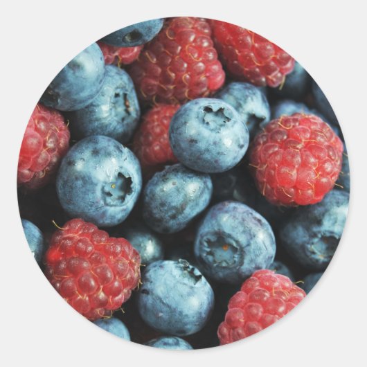 Sticker Rond Conception de baies mixtes (bleuets et framboises) (Devant)