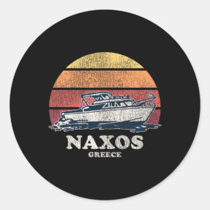 Sticker Rond Conception de bateau rétro Naxos Grèce Bateau vint