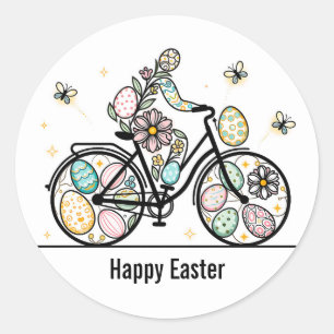 Sticker Rond Conception de bicyclette de Pâques avec nom person