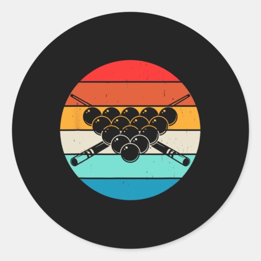 Sticker Rond Conception De Billard De Piscine Rétro Avec Coeurs (Devant)