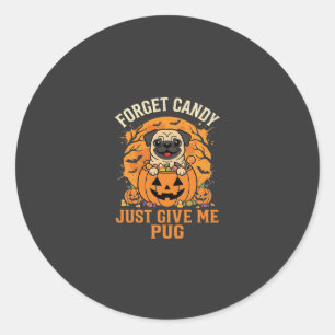 Sticker Rond Conception de bonbons drôle de Pug Halloween_1