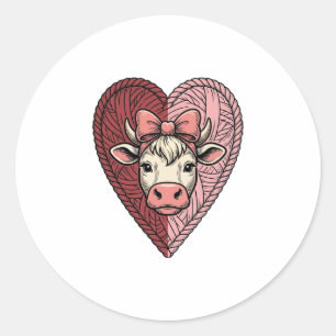 Sticker Rond Conception de broderie vintage de fil de coeur de