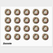 Sticker Rond Conception de cadre floral vibrant (Feuille)