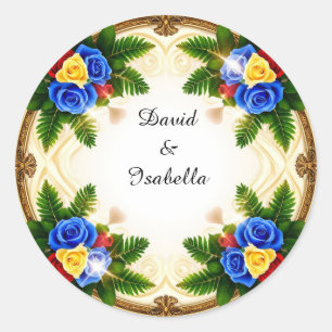 Sticker Rond Conception de cadre floral vibrant