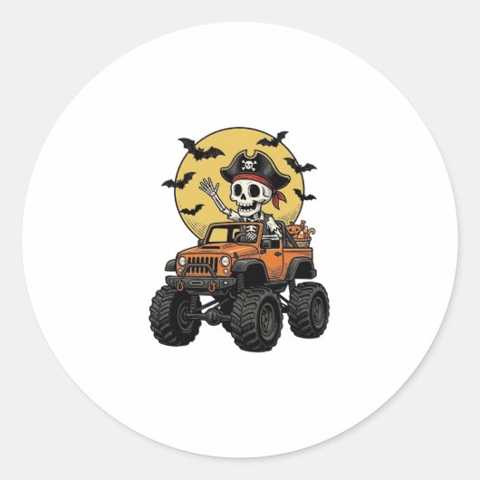 Sticker Rond Conception de camion monstre squelette pirate Hall (Devant)