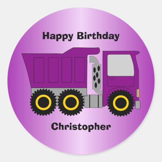 Sticker Rond Conception de camion violet pour anniversaire pers (Devant)
