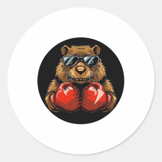 Sticker Rond Conception de castor de boxe cool pour un style de (Devant)