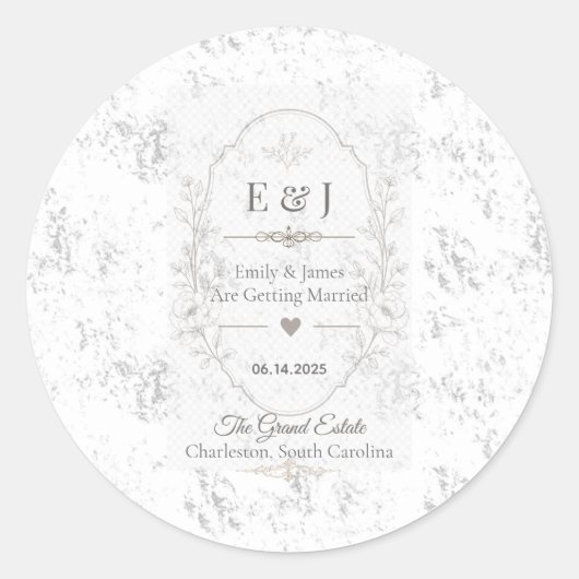 Sticker Rond Conception de célébration de mariage romantique de (Devant)